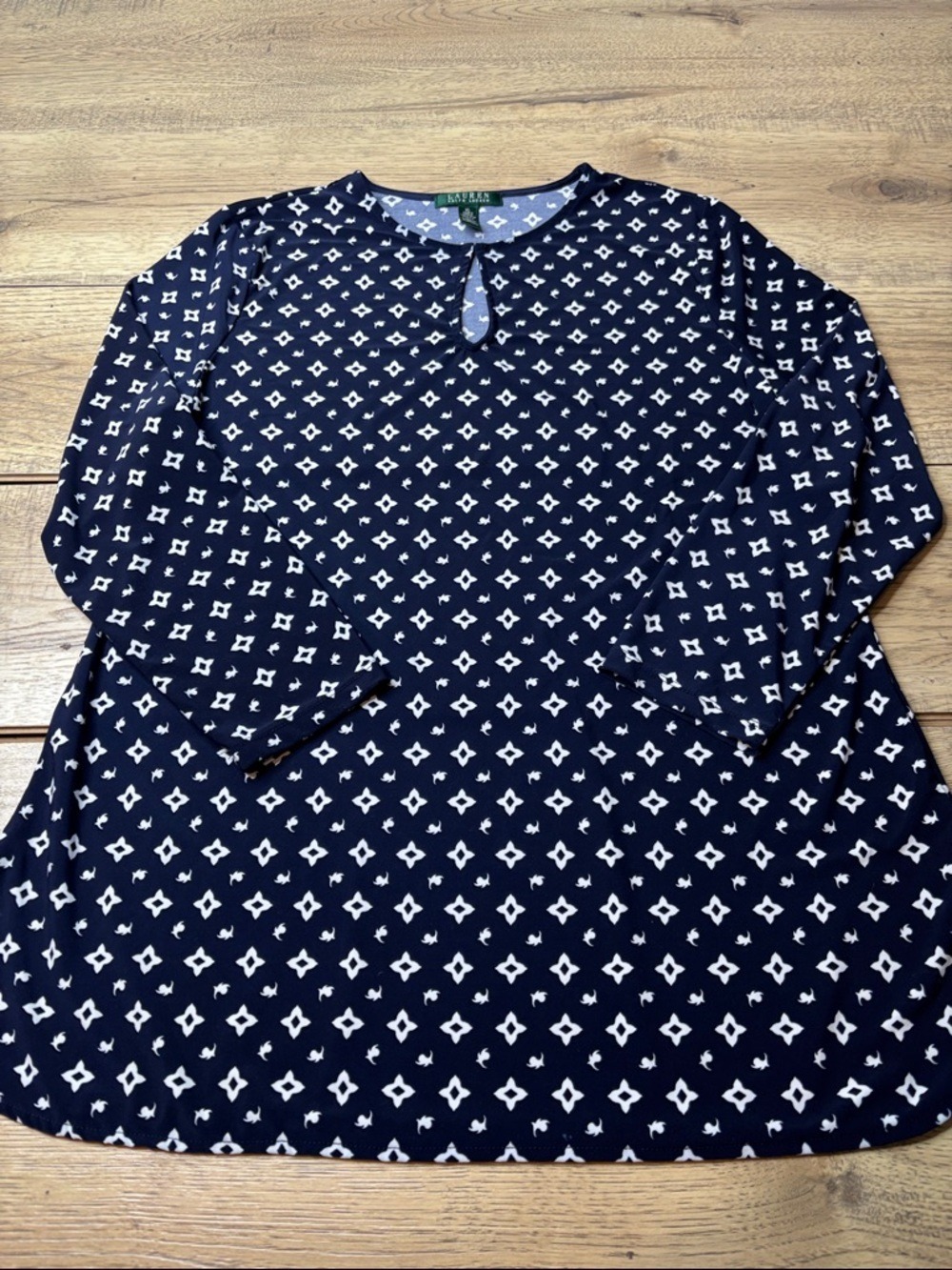 Women’s Lauren Ralph Lauren Navy Blue and White Long Sleeve Blouse Size XL